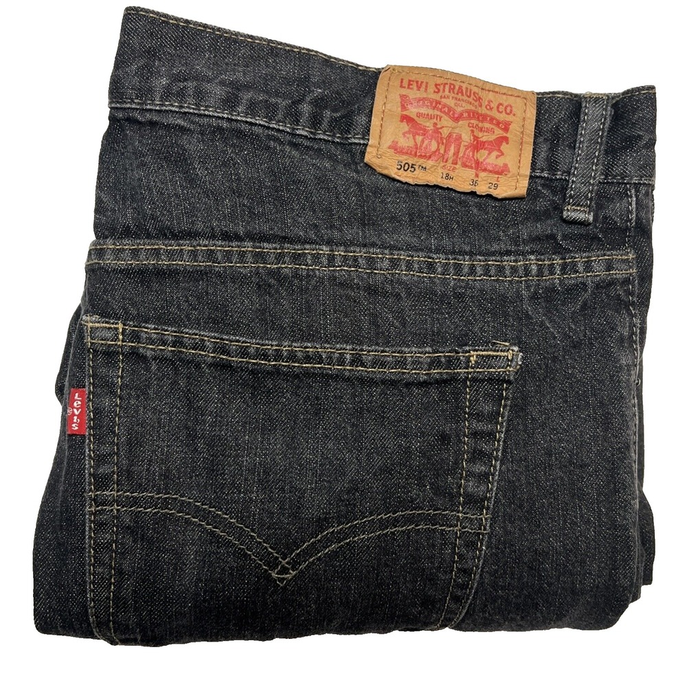 Levi's 505 Straight Boys Black 18 Huskey 36x29 Cotton Denim‎ Jeans *READ